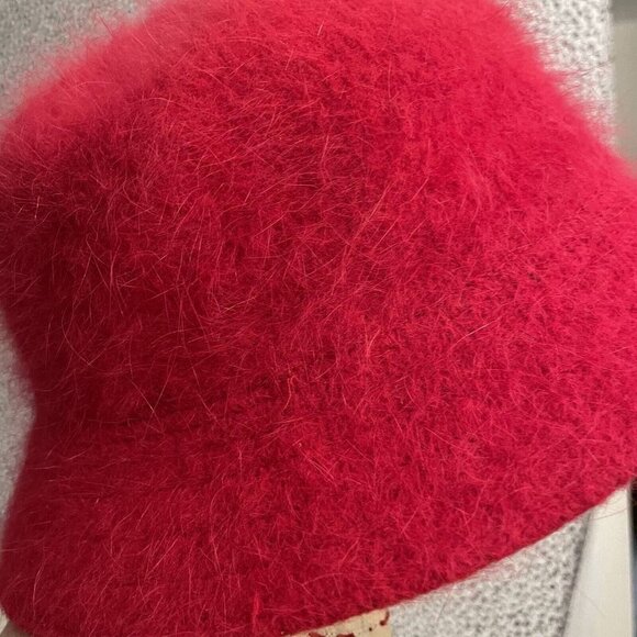 Vintage 90s David & Young Hat Angora Rabbit Hair Fur Cap Red One Size main image 4